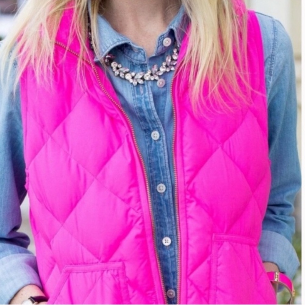 J. Crew Quilted Puffer Vest in Bright Pink